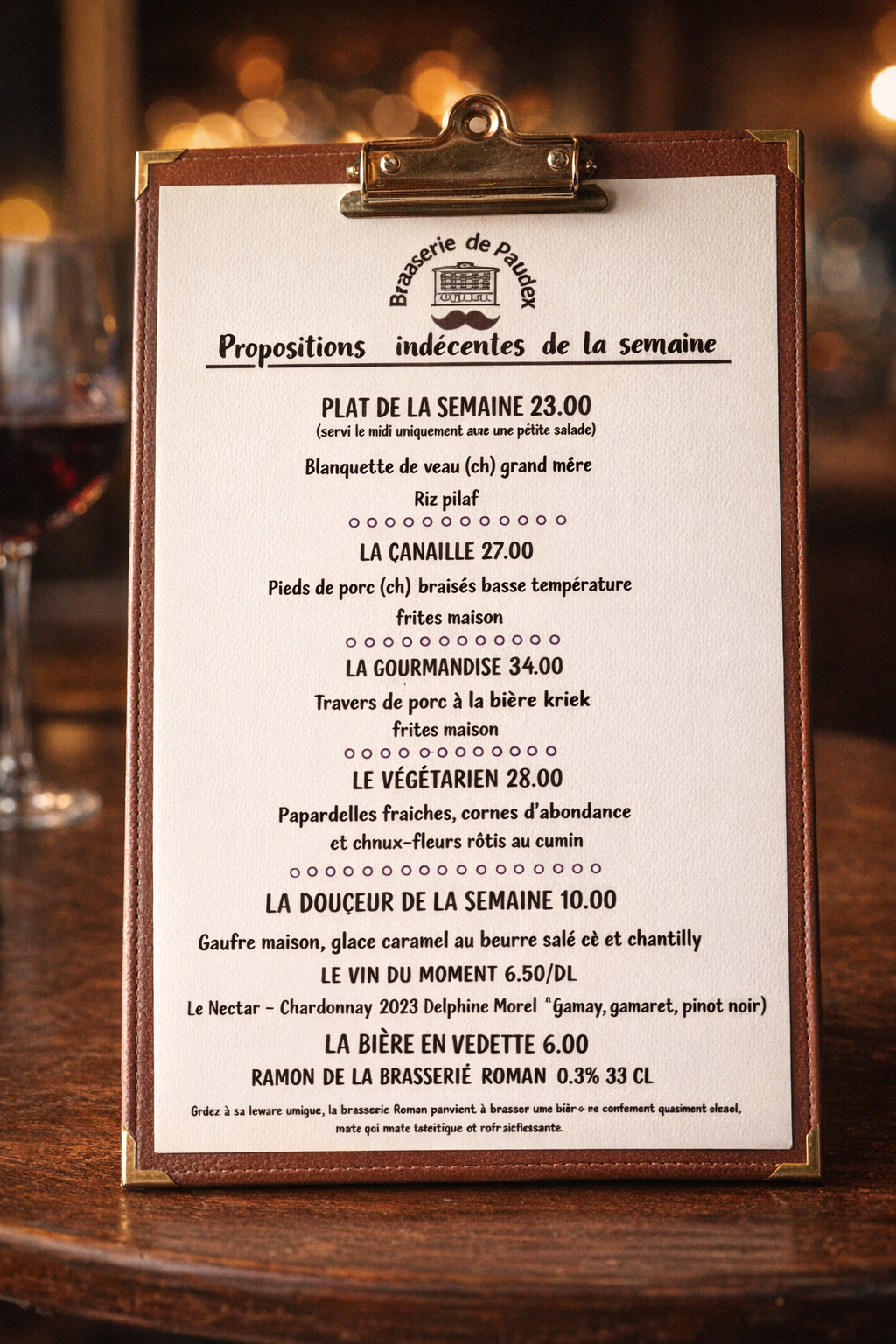 Carte et menus de la Brasserie de Paudex — cuisine fait maison, produits locaux